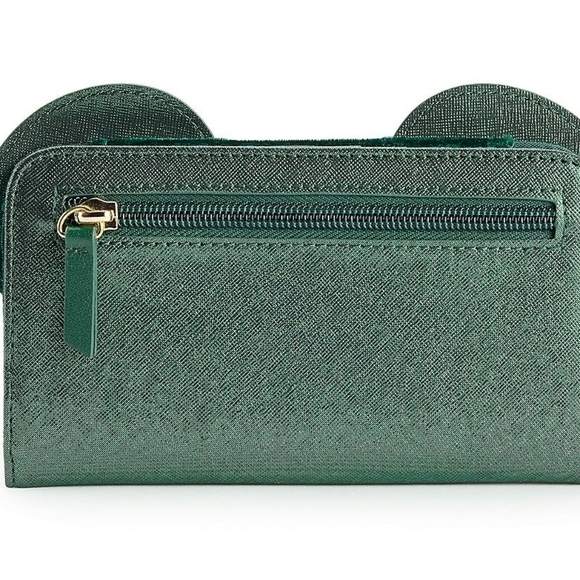 Disney Bioworld Minnie Mouse Green Shimmer Tech Wallet Wristlet Ears Bow Nwt - Picture 4 of 5